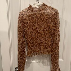 Free People Brown Leopard Print Sheer Blouse